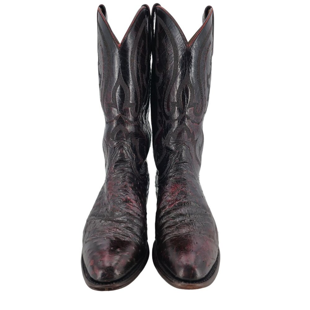 Lucchese 2000 Ostrich Neck Double-row Pegged 9D Black Cherry Cowboy Western Boot - Picture 11 of 16